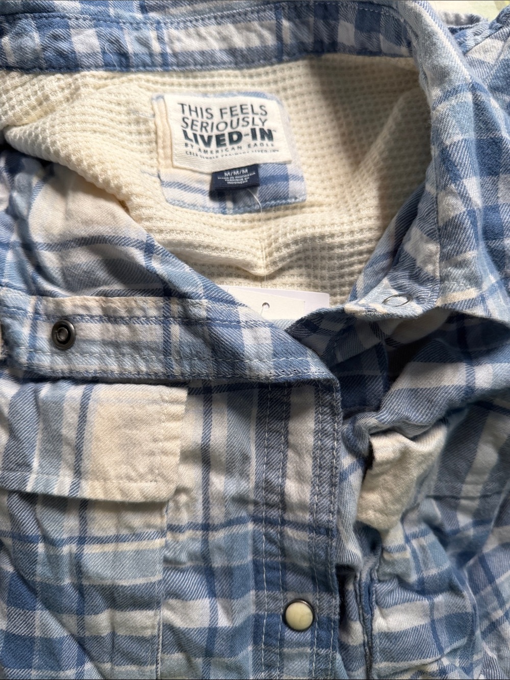 Light Blue & White Plaid Button-Up Shirt Jacket